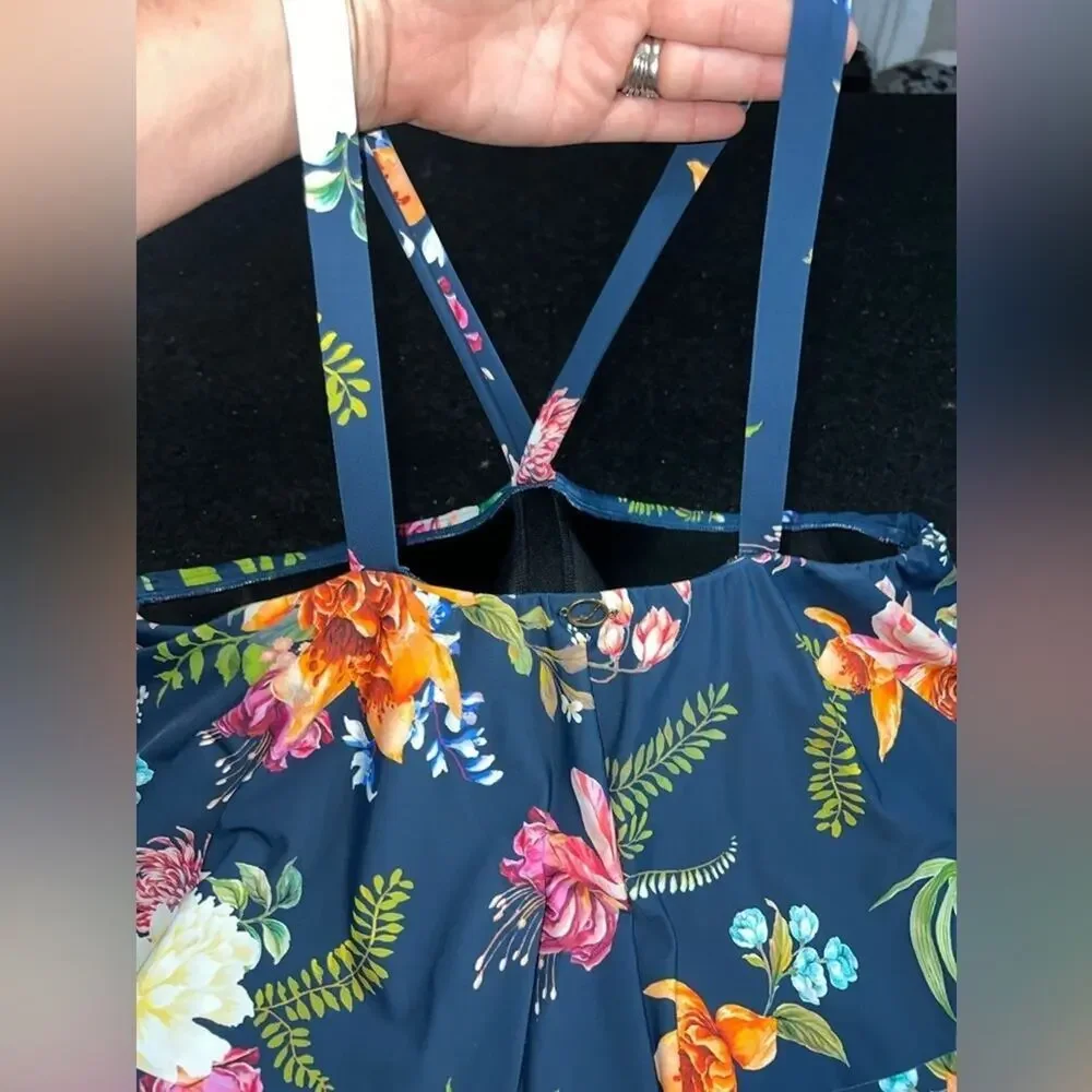 NWOT JANTZEN AZURE BLUE Floral Enchantment Clair One Piece Swimsuit SZ 20W